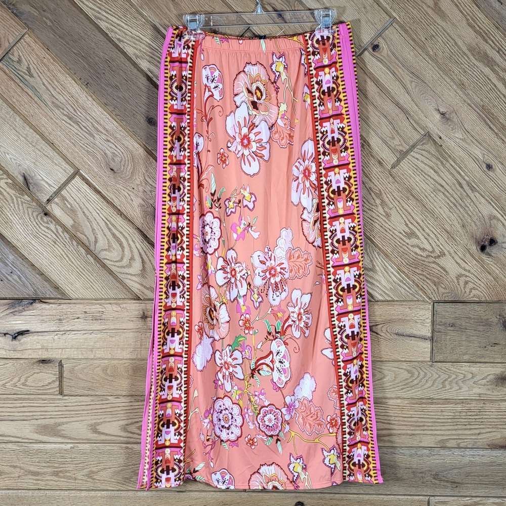 Max Edition Maxi Skirt Women Size M Medium Peach Pink Floral Geometric